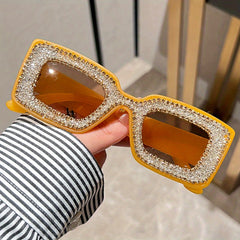 Y2K Rhinestone Square Sunglasses Bling Sun Shades UV400