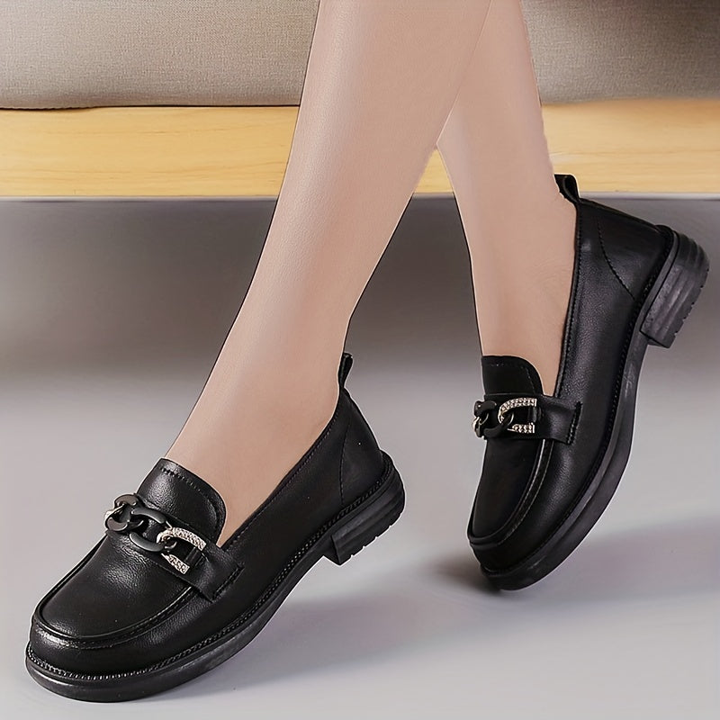 Women's Chain Decor Loafers Round Toe Slip On Shoes