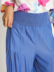  Denim Print High Rise Wide Leg Pants With Pockets