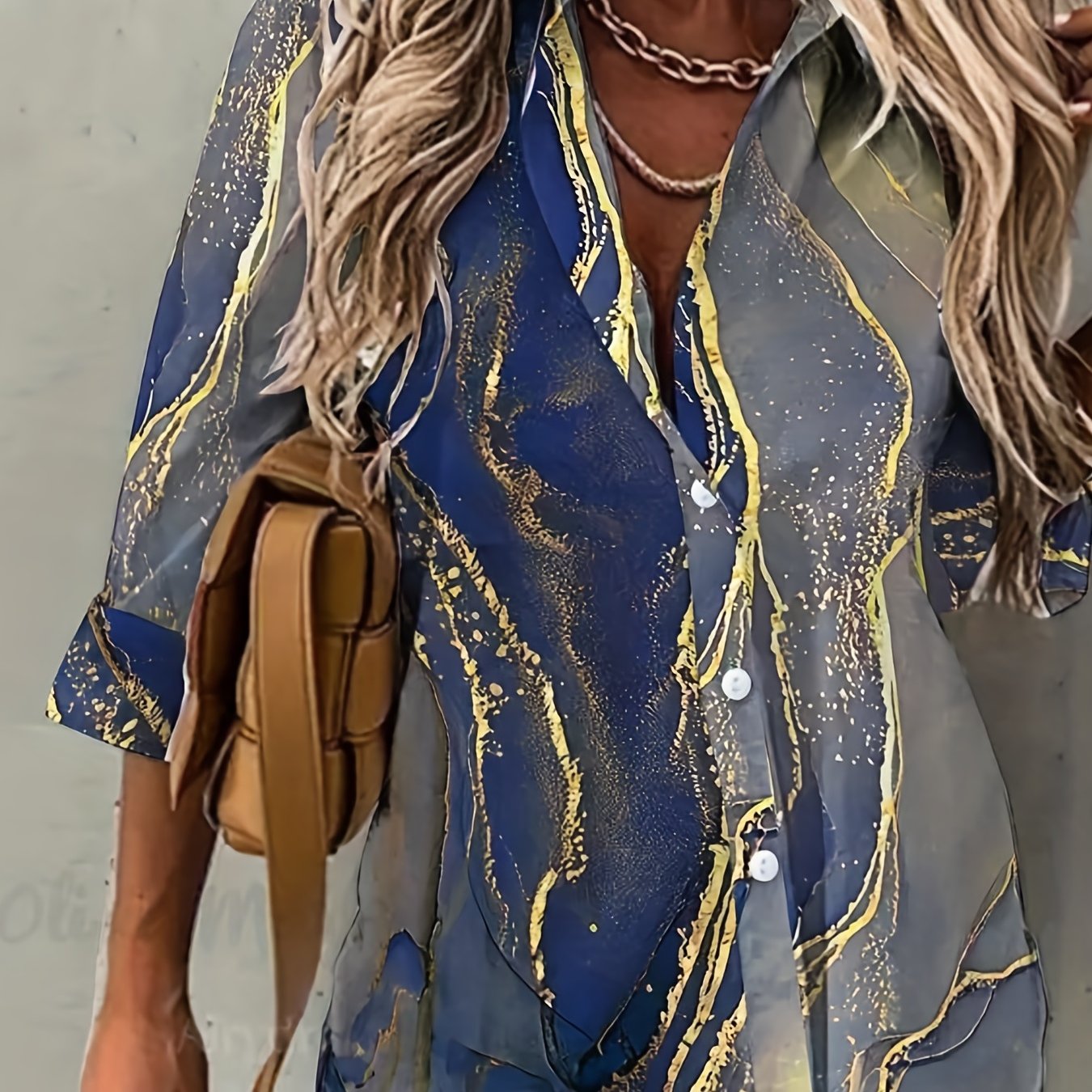  Marble Print Long Sleeve Button Up Shirt