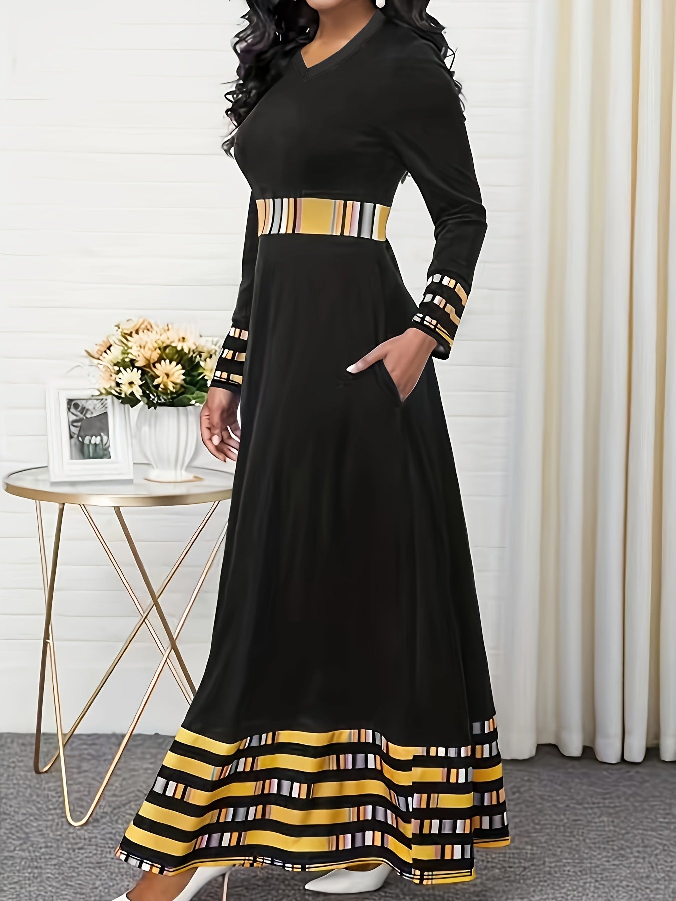 Geometric Print Maxi Dress With Pockets