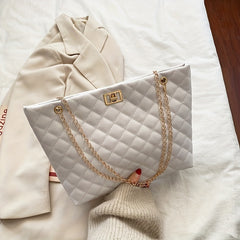 Argyle Quilted Casual Tote Bag Waterproof Shoulder Bag PU Leather Handbag