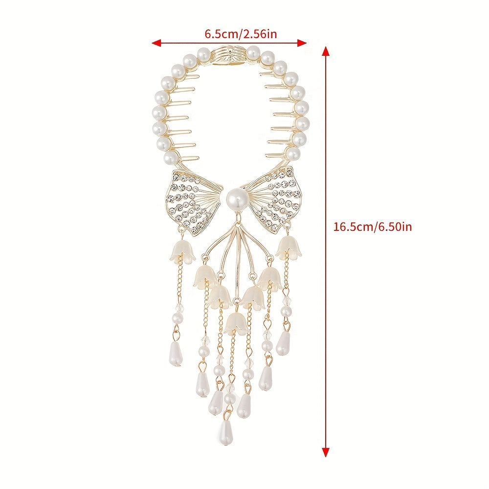 Rhinestone Banana Clip Flower Tassel Hair Clip Prom Party