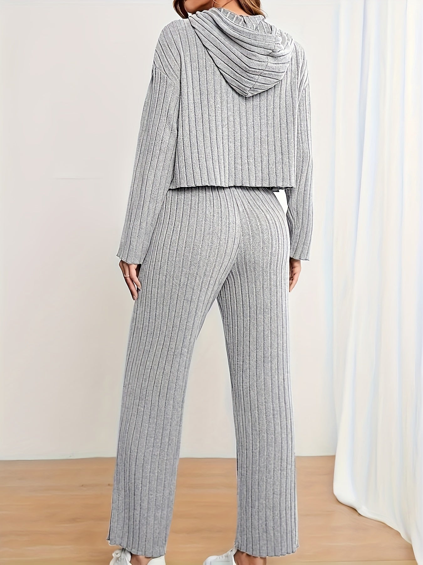  Ribbed Hoodie & Pants 2 Piece Set