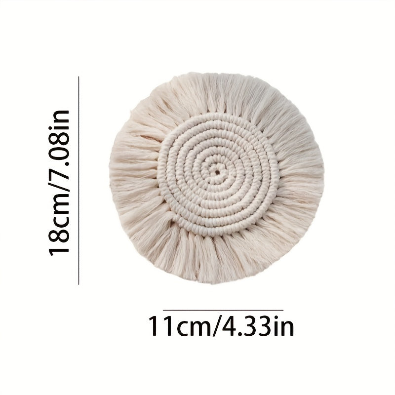 Boho Macrame Coasters For Wooden Table - Hand Woven Drink Coasters