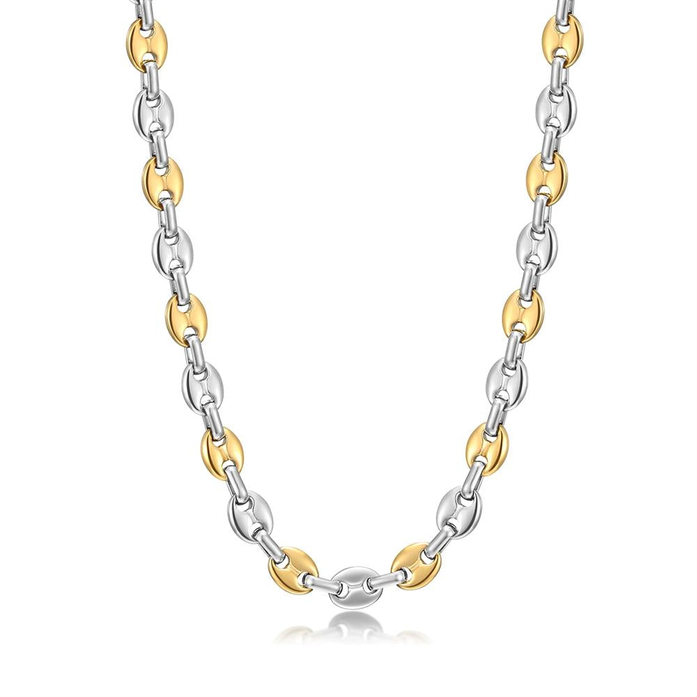 Men Stainless Steel Coffee Bean Necklace 22in Long Golden Steel
