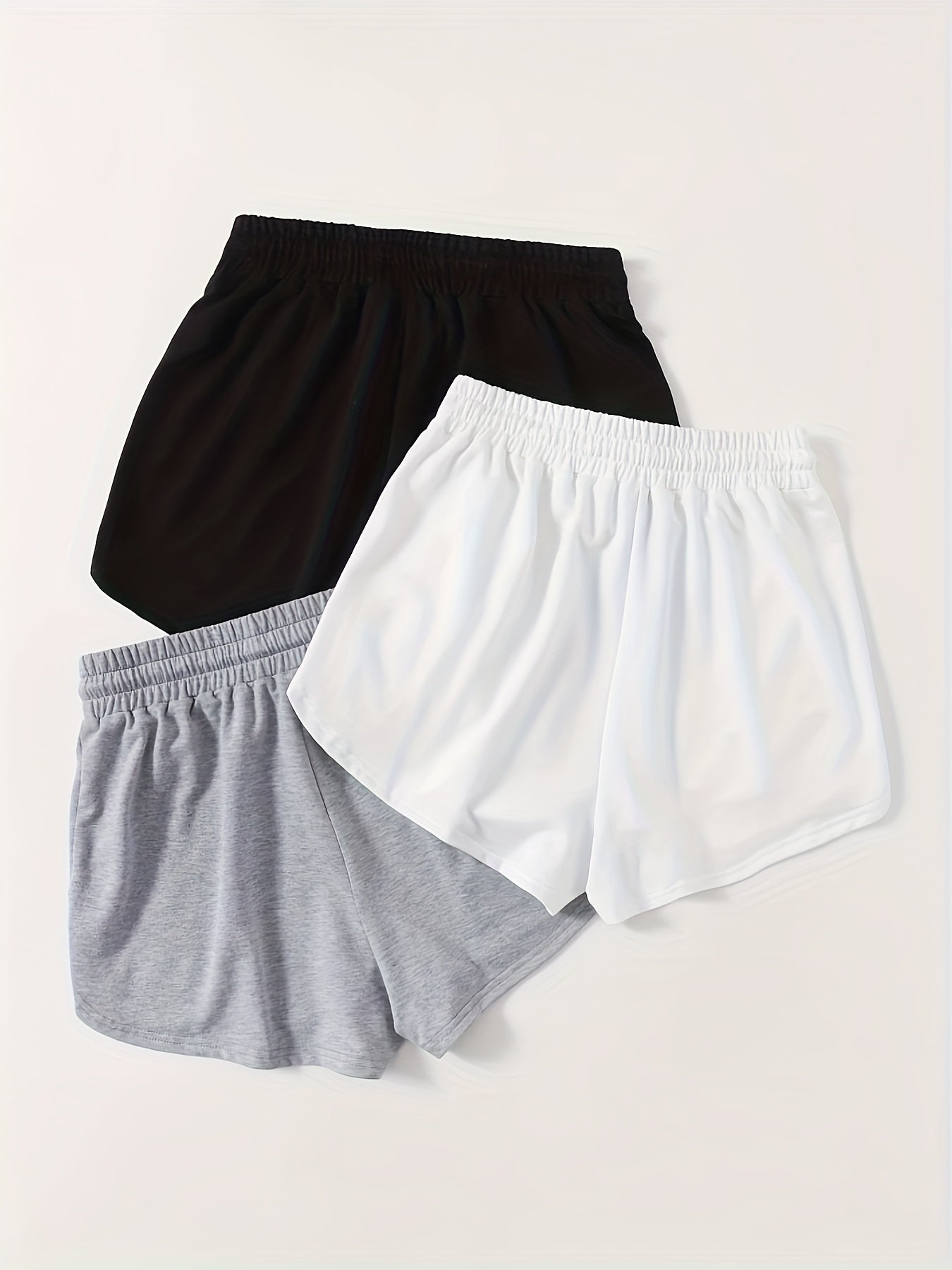 3pcs Solid Lounge Bottoms Elastic Waistband Shorts Womens Loungewear