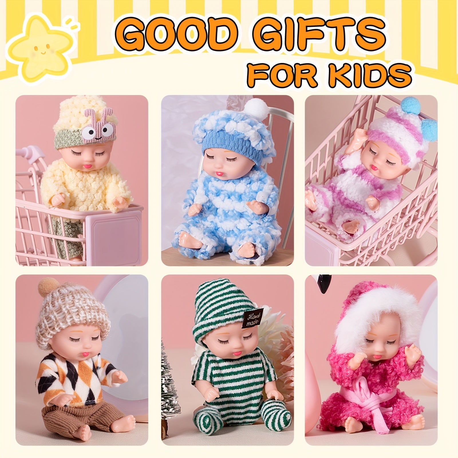 6pcs 4 inch Winter Doll Set for Girls and Boys