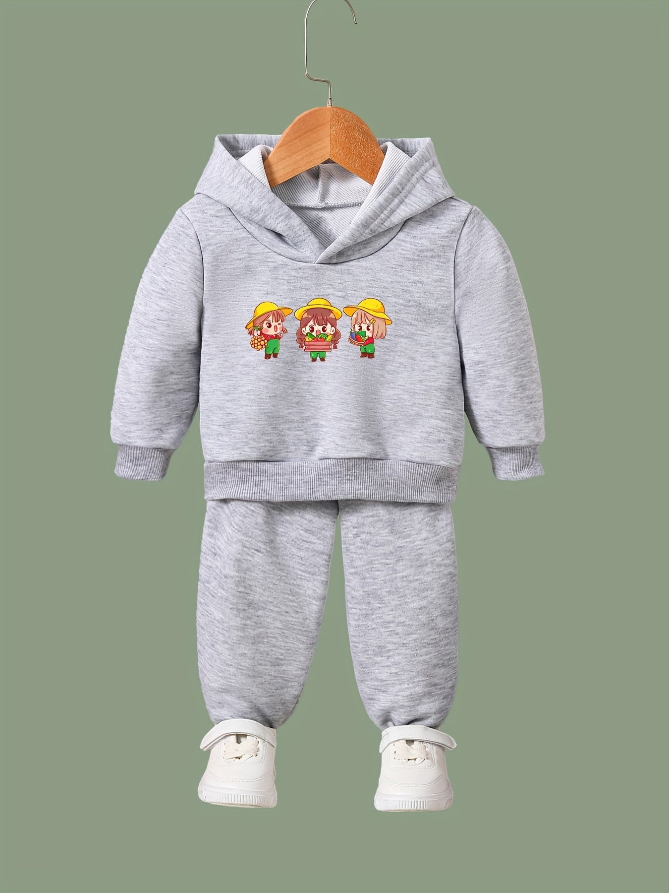 OERYUI Cartoon Girl Print Hooded Pullover Pants Set For Sports