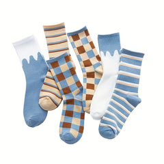 6 Pairs Stripe & Plaid Print Socks Mid Tube Women's Stockings