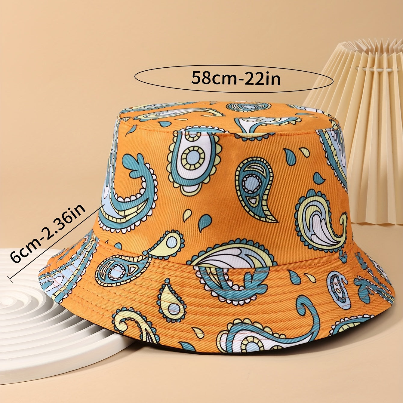 Cartoon Paisley Print Bucket Hat Orange Vintage Basin Hat