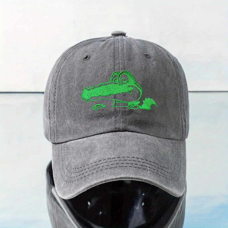 Crocodile Embroidery Baseball Cap Washed Distressed Dad Hat