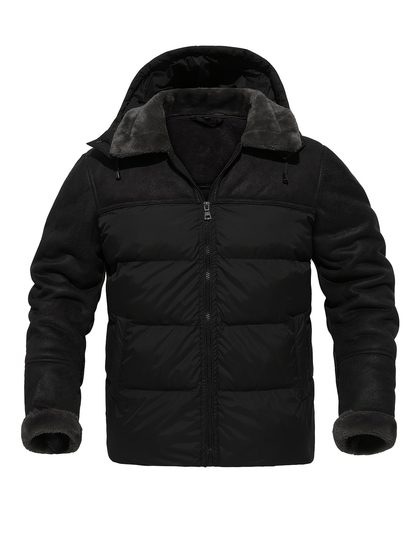 Men's Plush Hooded Jacket Thermal Warm Coat