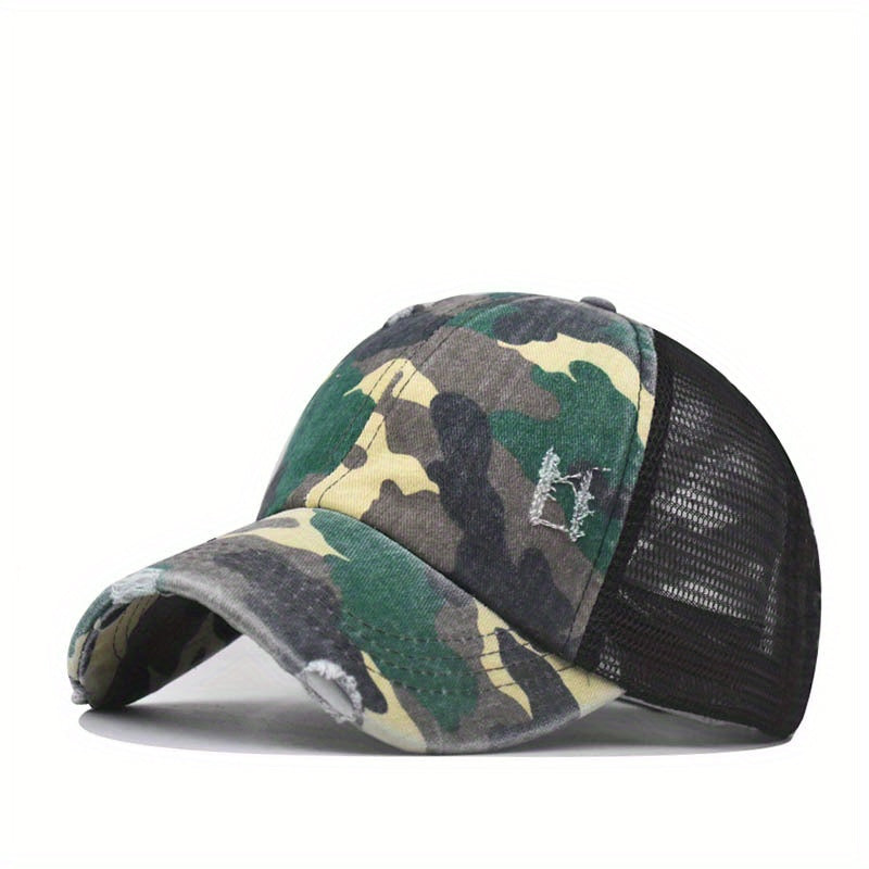 Leopard Print Ponytail Trucker Hat Dad Cap for Women