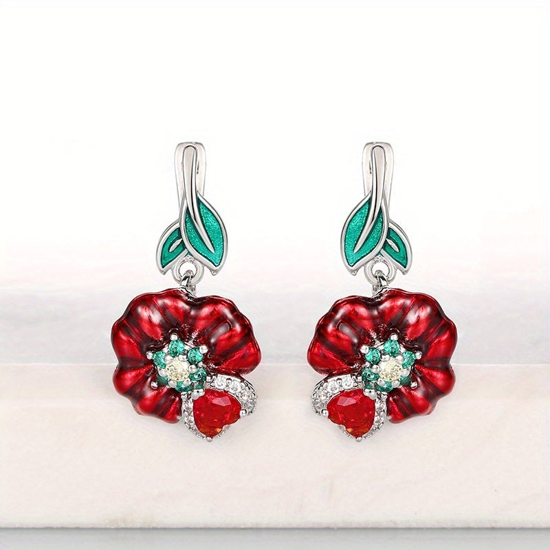 Red Zircon Dangle Earrings Romantic Wedding Jewelry