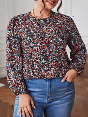 Women's Plus Ditsy Floral Lantern Sleeve Boho Blouse