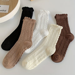 5 Pairs Twist Textured Ruffle Socks Women's Stockings