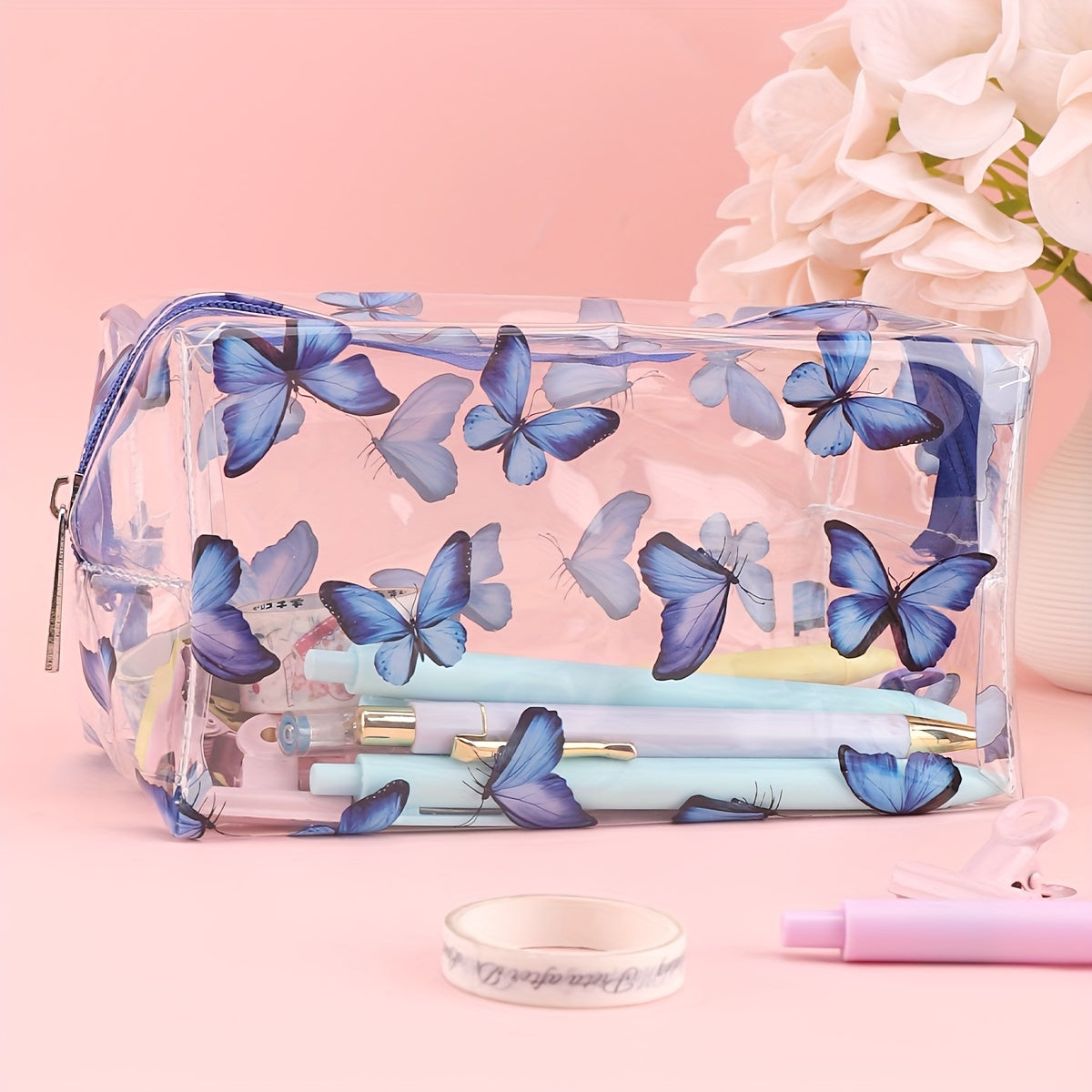 Transparent Small Flower Pencil Pouch Large Capacity Pencil Case