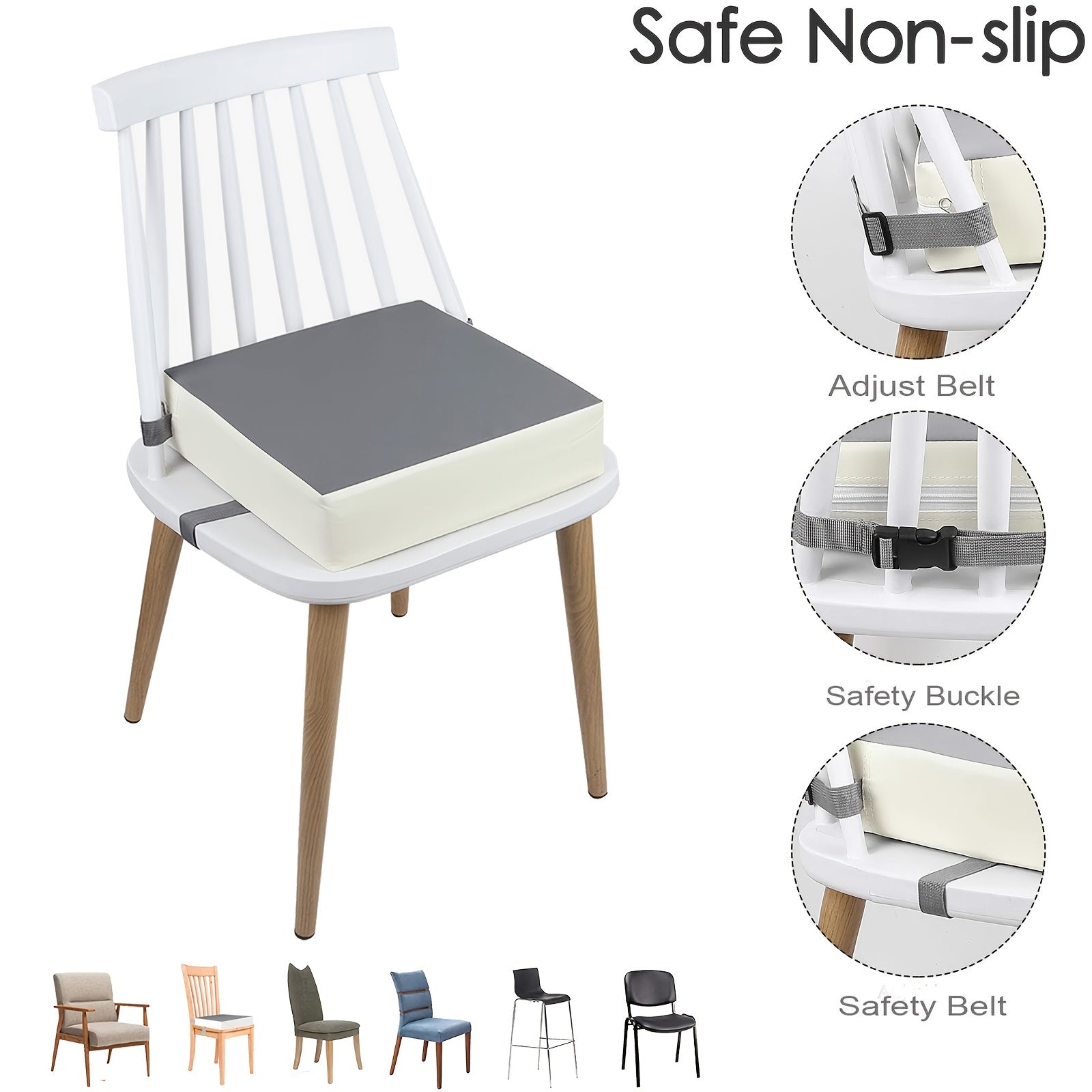 Toddler Booster Seat Dining Table PU Washable Non Slip Double Safe Straps