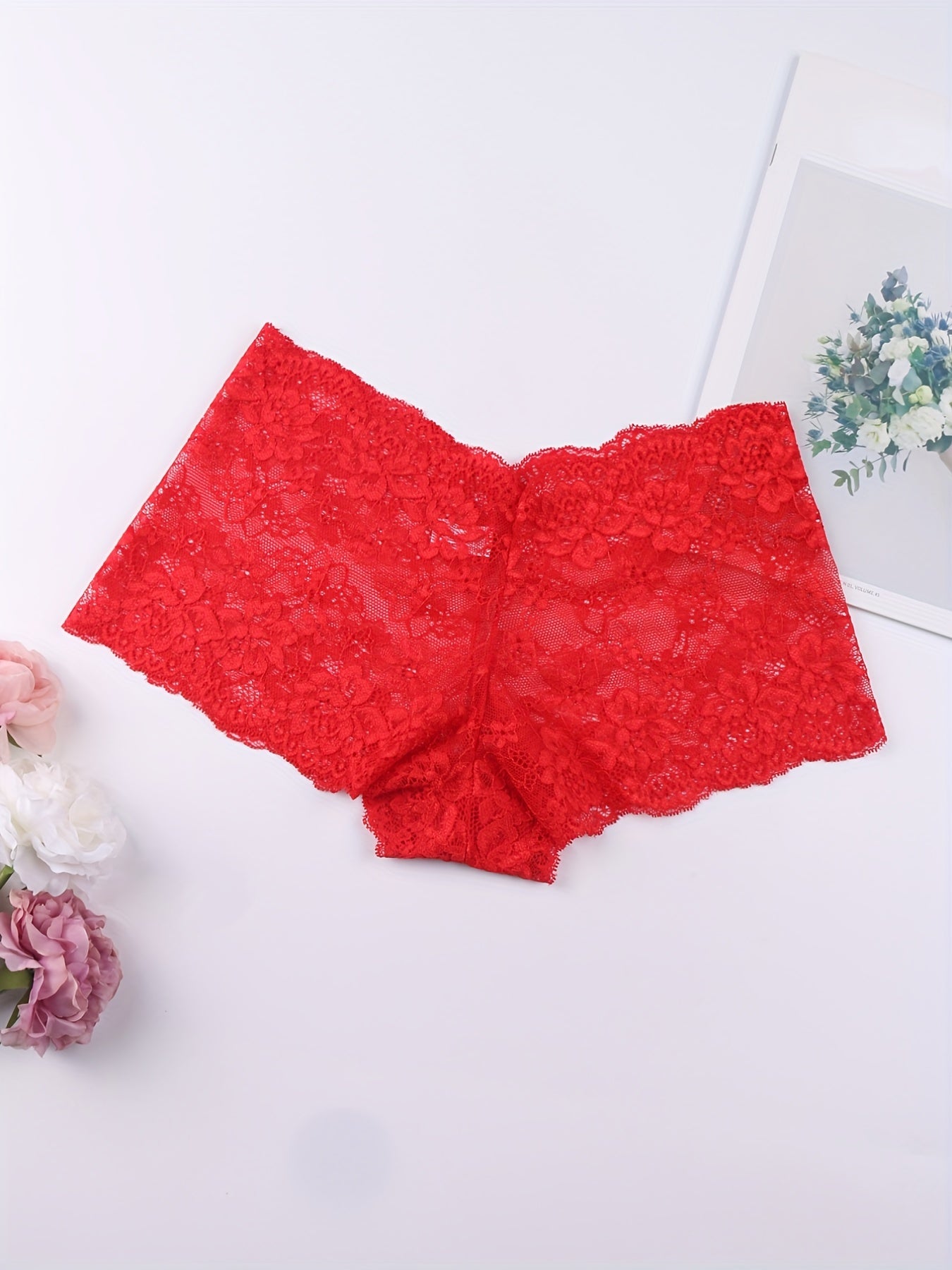6pcs Floral Lace Boyshort Panties Soft & Comfortable Women's Lingerie