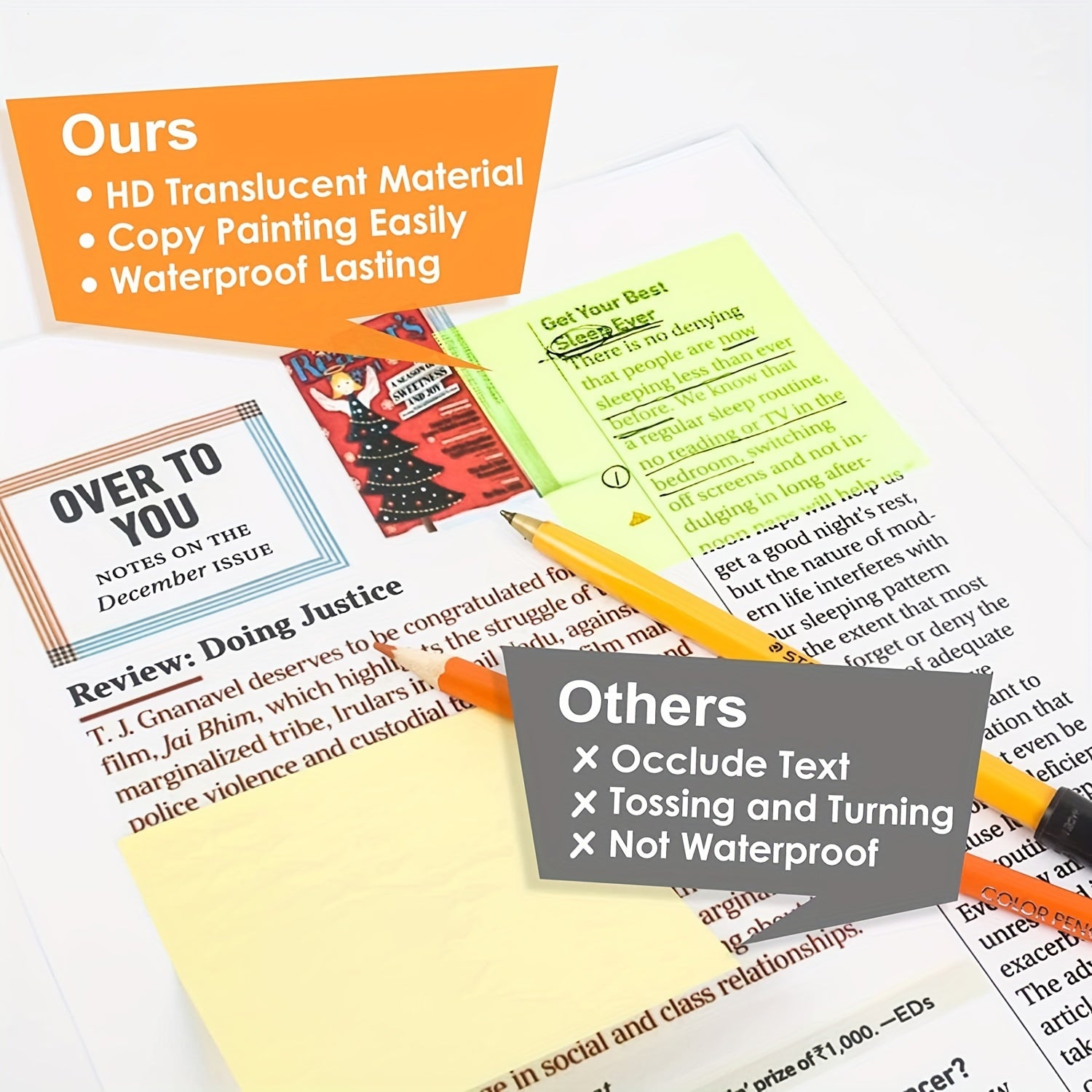 500 Sheets Transparent Sticky Notes 10 Sets Multiple Colors