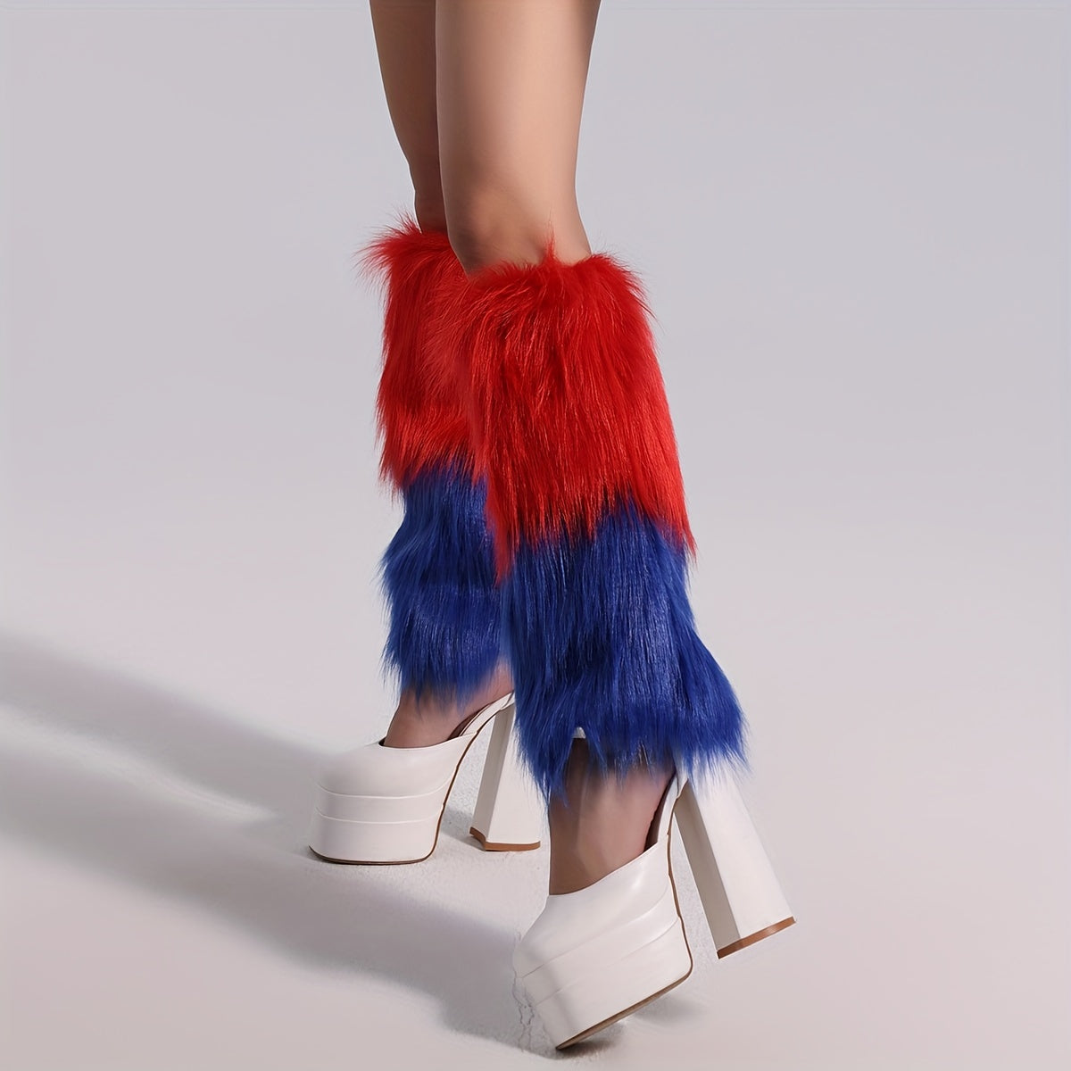 Colorblock Fuzzy Leg Warmers Warm Knee High Socks Women's Stockings