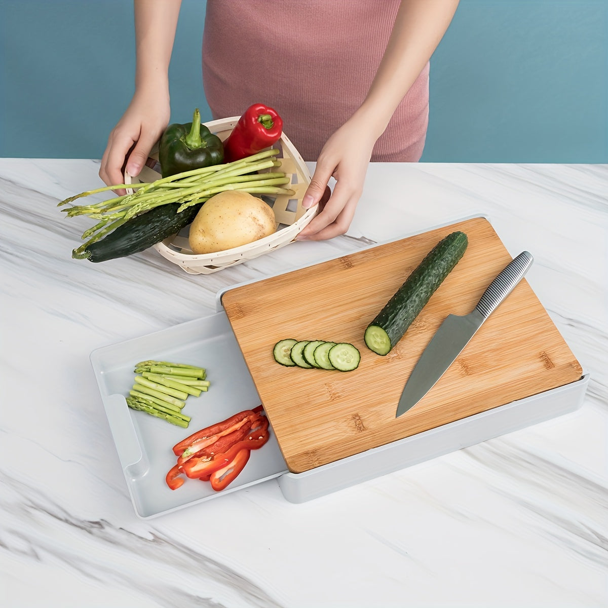 Bamboo Cutting Board With Tray Chopping Board