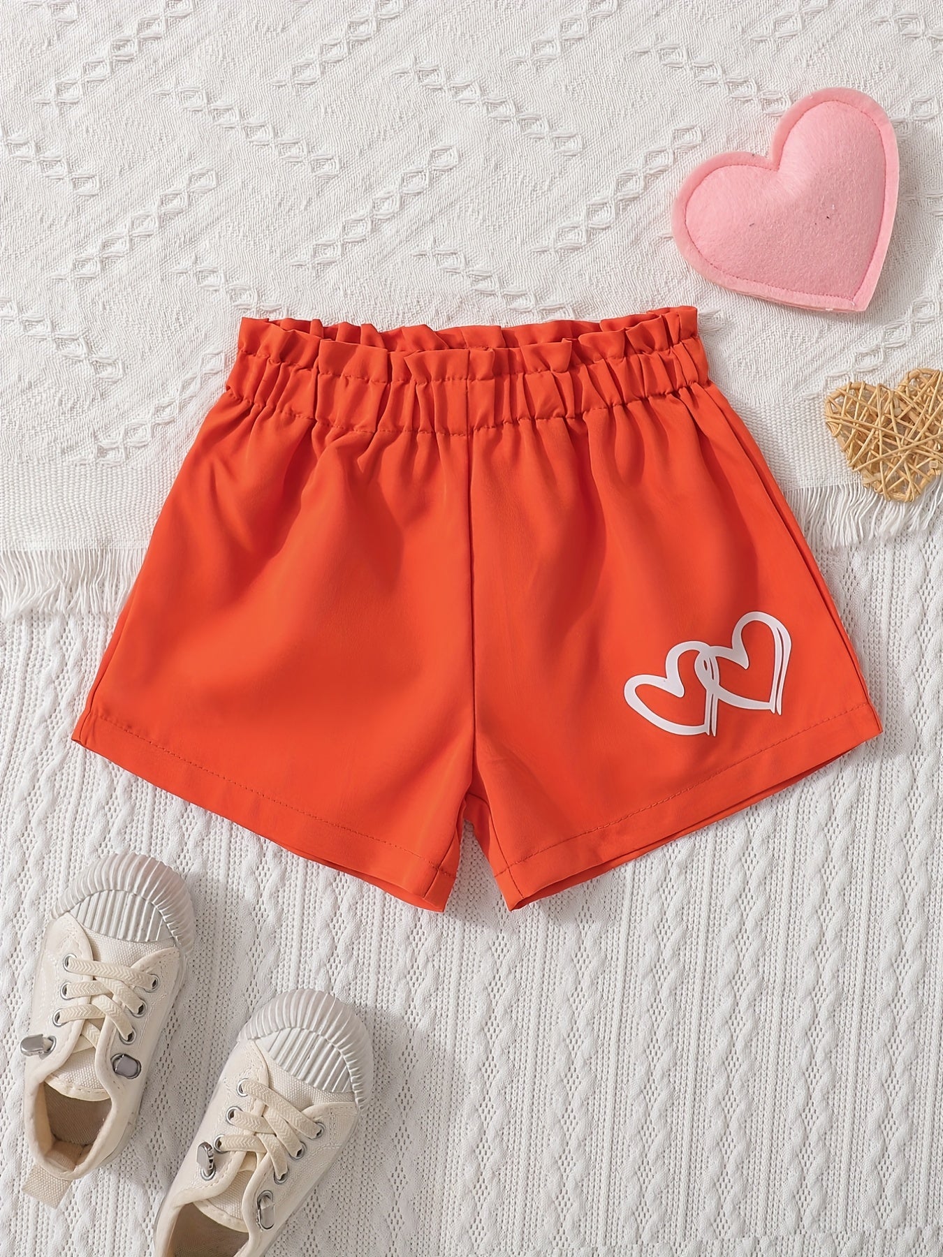 Toddler Girls Heart Graphic Paperbag Waist Casual Sports Track Shorts