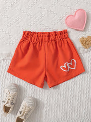 Toddler Girls Heart Graphic Paperbag Waist Casual Sports Track Shorts