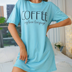 Casual Pajama Dress Short Sleeve Loose Sleepwear