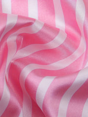  Striped Print Lace Trim Satin Cami Sleep Dress