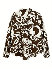  Print Long Sleeve Button-Up Collar Blouse