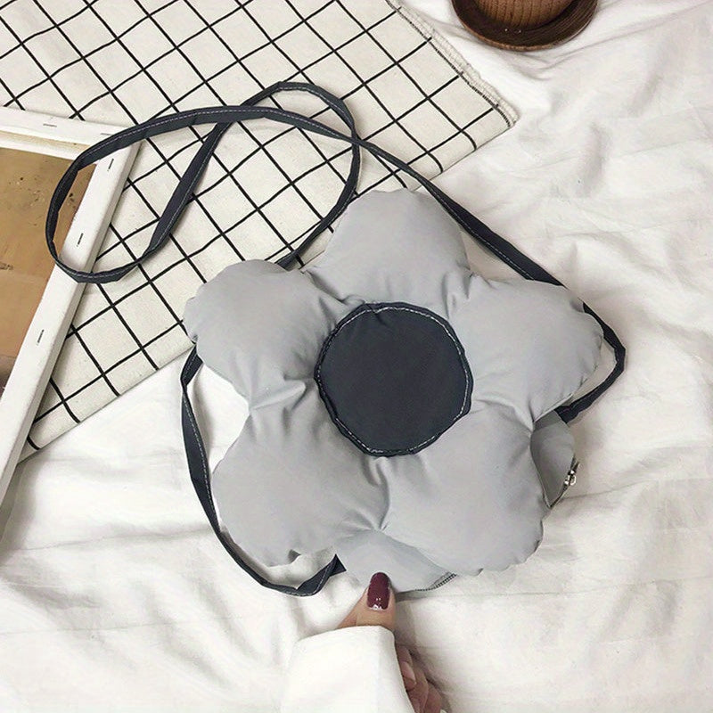 Flower Shape Puff Shoulder Bag Zipper Nylon Crossbody Bag