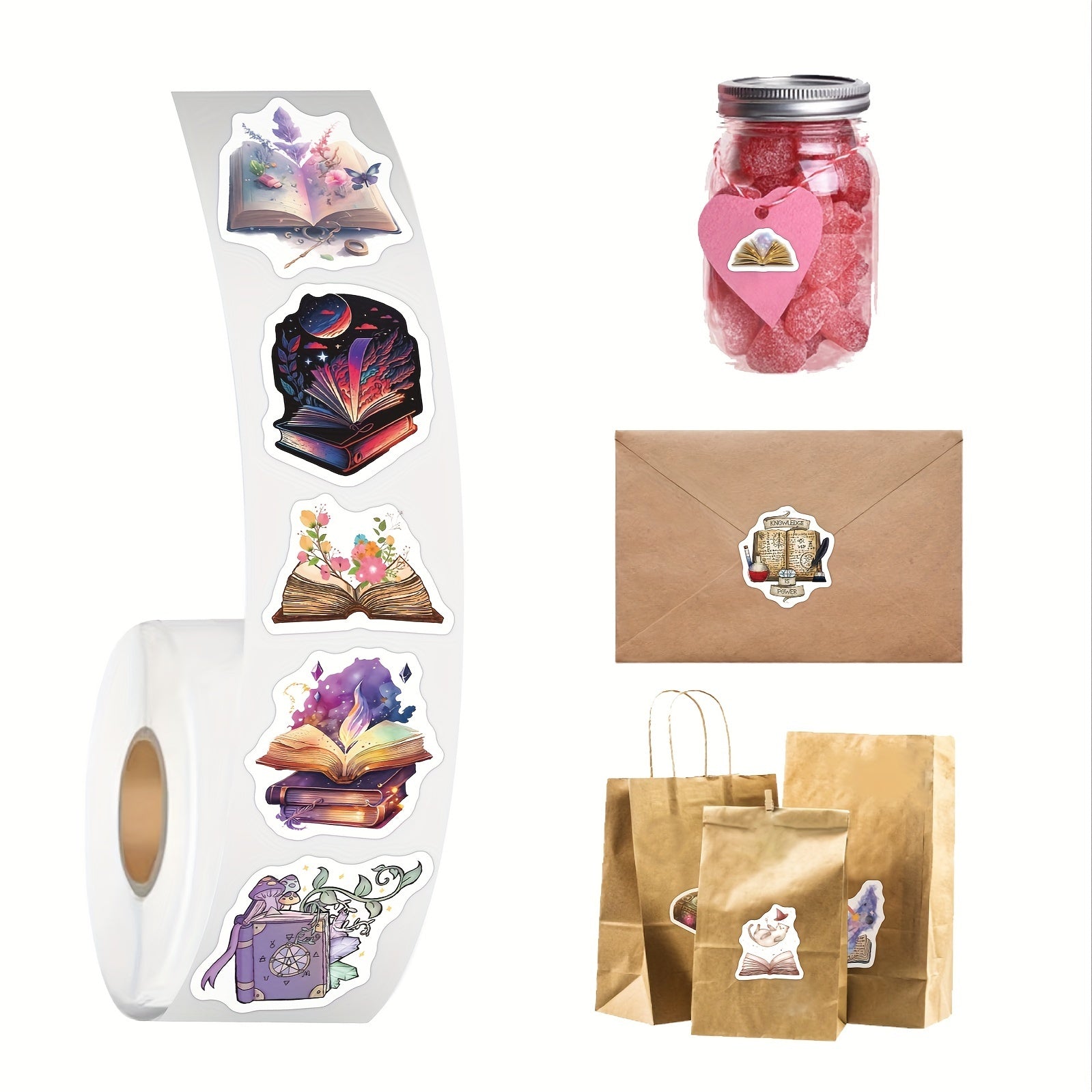 500pcs Witch Stickers Roll Magic Witch Book Stickers