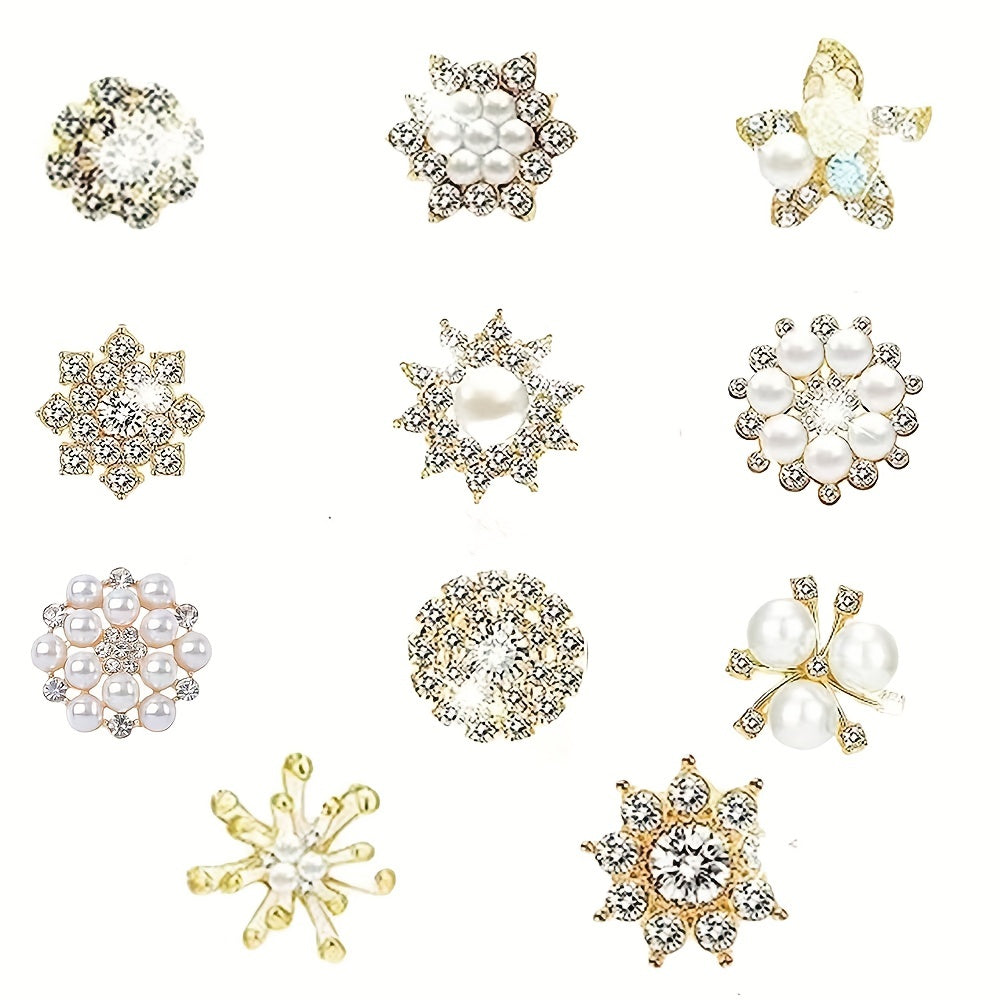 11pcs Glitter Pearl Rhinestone Flower Pendant Set for DIY Jewelry Making