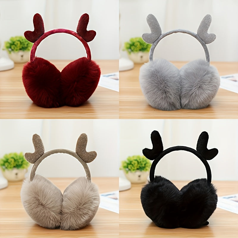 Women's Winter Plush Earmuffs with Cartoon Antlers