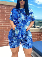 Plus Denim Print Short Sleeve Top & Shorts Set