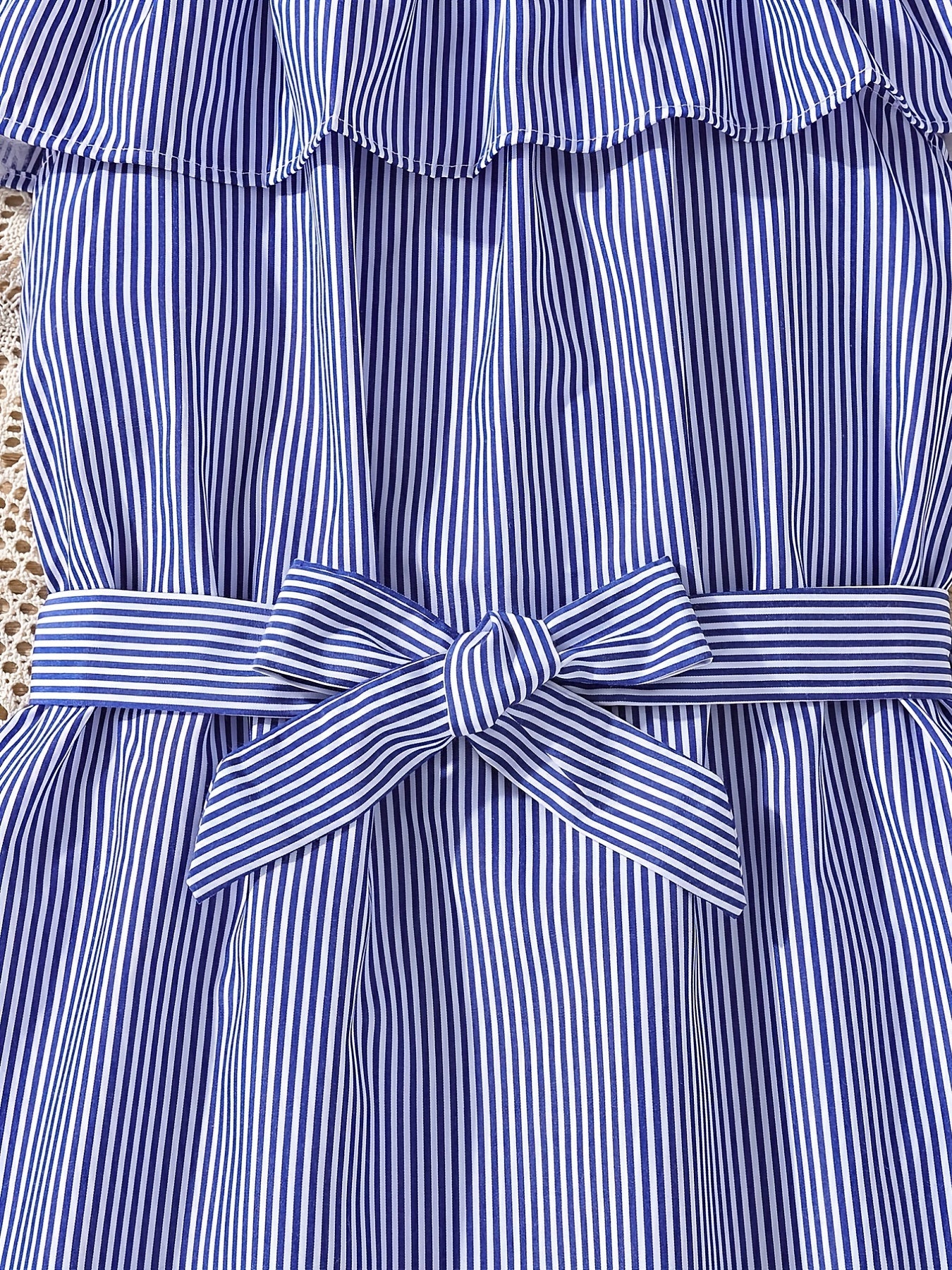 Girls' Striped Off Shoulder Slip Dress with Belt