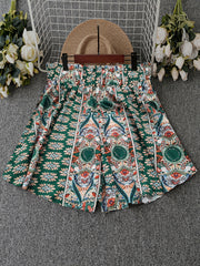  Allover Floral Print High Rise Elastic Loose Shorts