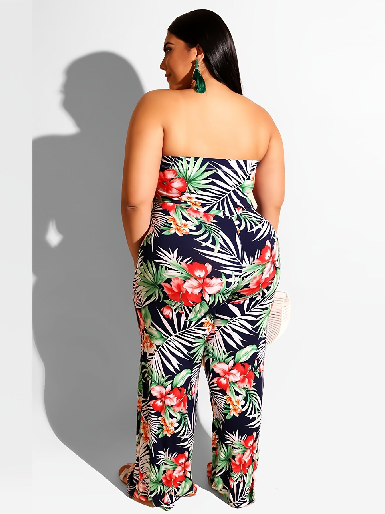  Tropical Print Strapless Jumpsuit