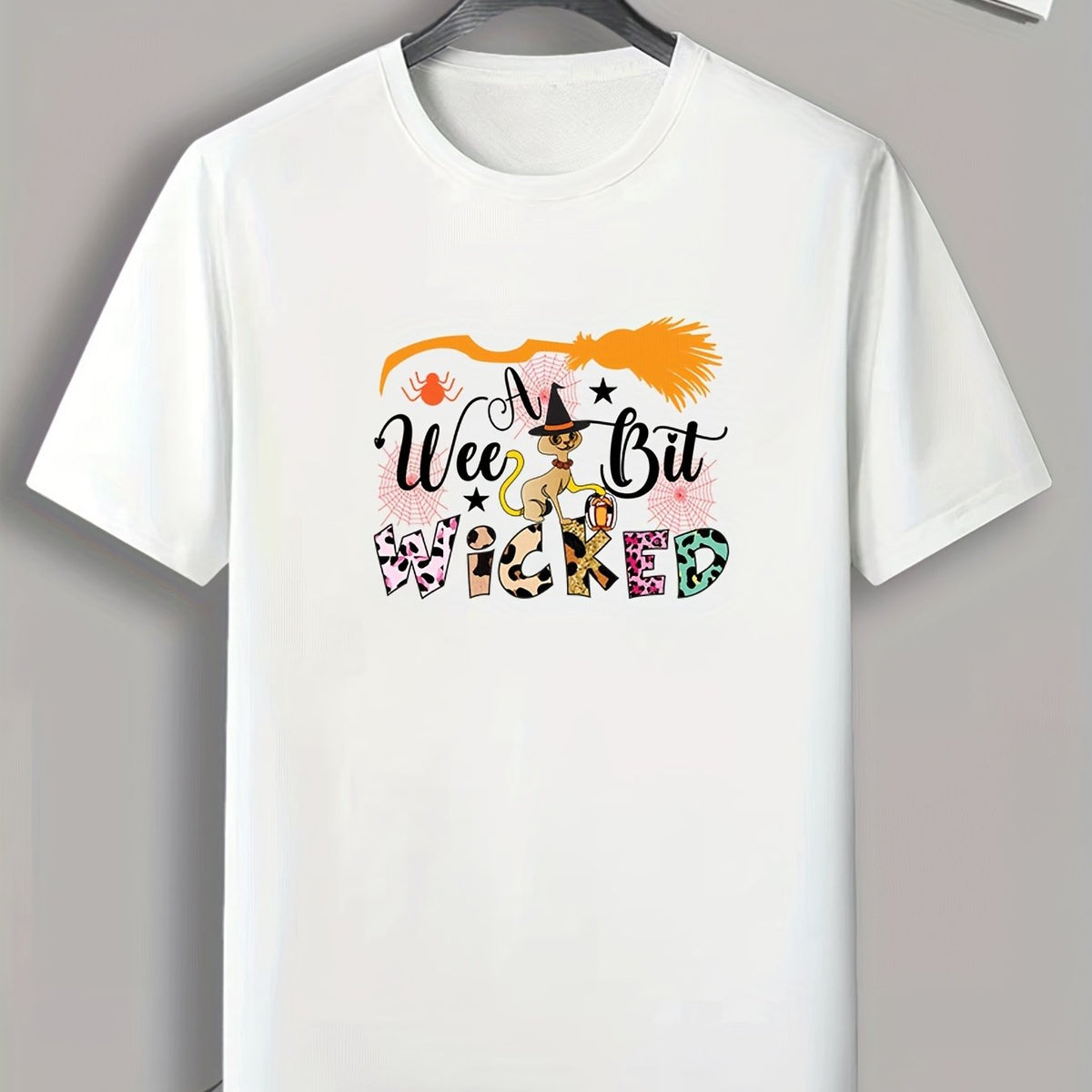 Men's Halloween Style Cat Pattern Print T-shirt Casual Comfy Crew Neck Tee