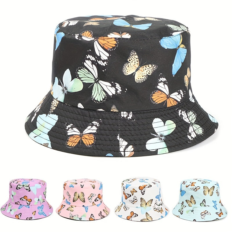 Butterfly Print Reversible Bucket Hat Fisherman Cap Unisex Sunscreen