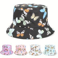 Butterfly Print Reversible Bucket Hat Fisherman Cap Unisex Sunscreen