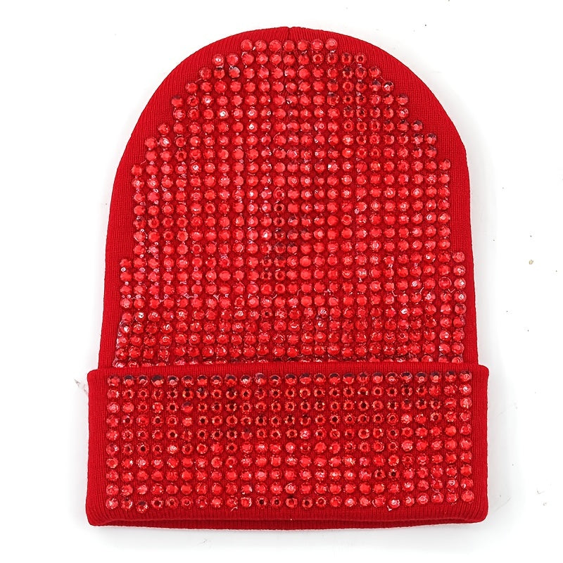 Rhinestone Knitted Hat Elastic Beanie Cap Women Hair Accessories