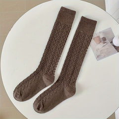 Argyle Textured Calf Socks Knee High Stockings Women's Hosiery
