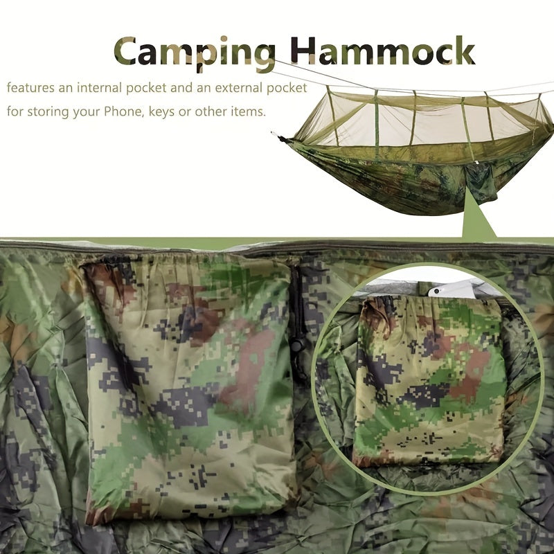 200kg Hammock w/ Carabiners, Straps, Carry Pocket - Camping, Travel, Beach