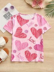 Girls Sweet Heart Graphic Crew Neck T-shirt