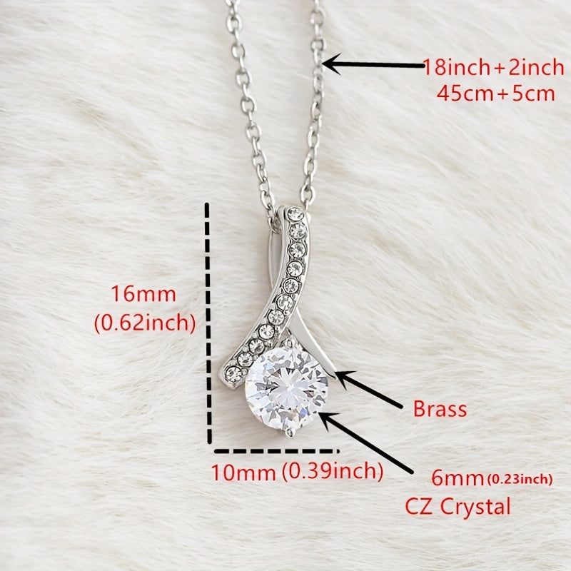 Water Drop Zirconia Necklace with Text Gift Card