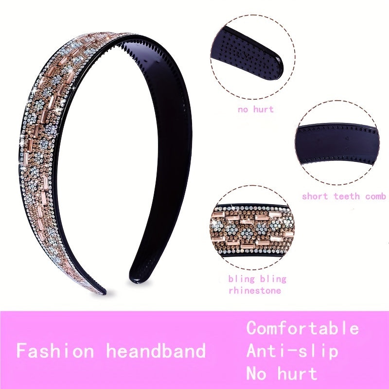 Vintage Square Rhinestone Headband Wide Hair Hoop