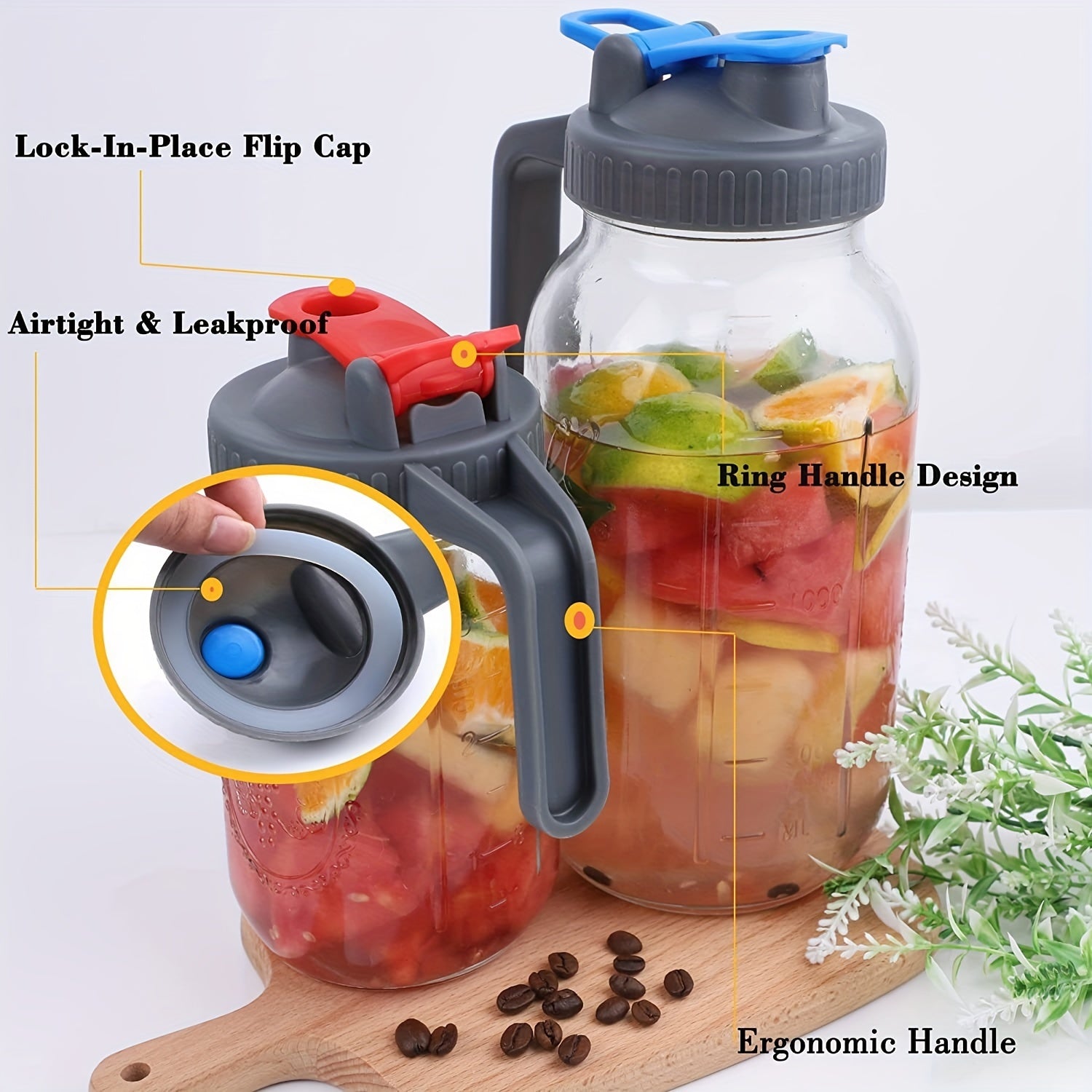 Airtight Mason Jar Lid with Handle and Pour Spout - Ideal for Lemon